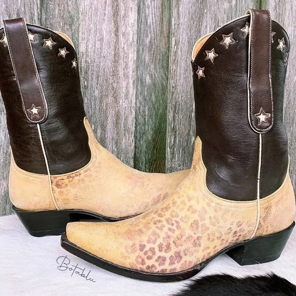 Rare Vintage OLD GRINGO Boots Leopard Star Short Cowgirl Cowboy Western Size 8 - Picture 3 of 13